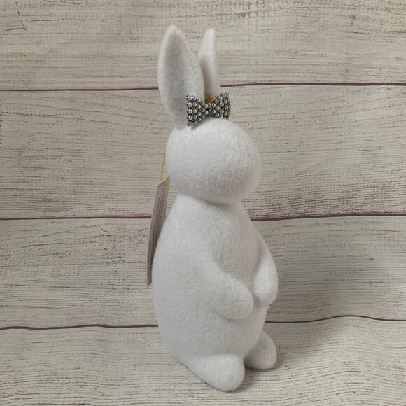 Bella Lux Spring Collection White Fuzzy Easter Bunny Rabbit with Rhinestone Bow - Picture 1 of 13